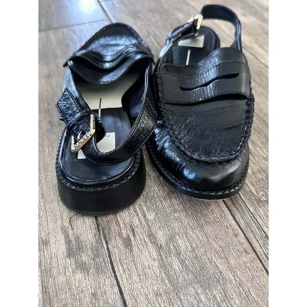 Dolce Vita Women's Black Hardi Midnight Crinkle Patent Loafer Size 10